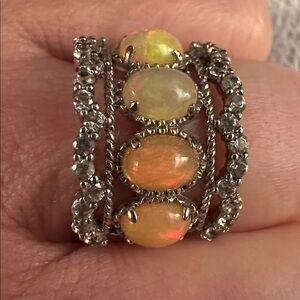 Vintage Ethiopian Opal and White Topaz Size 7.5
Ring Sterling Silver